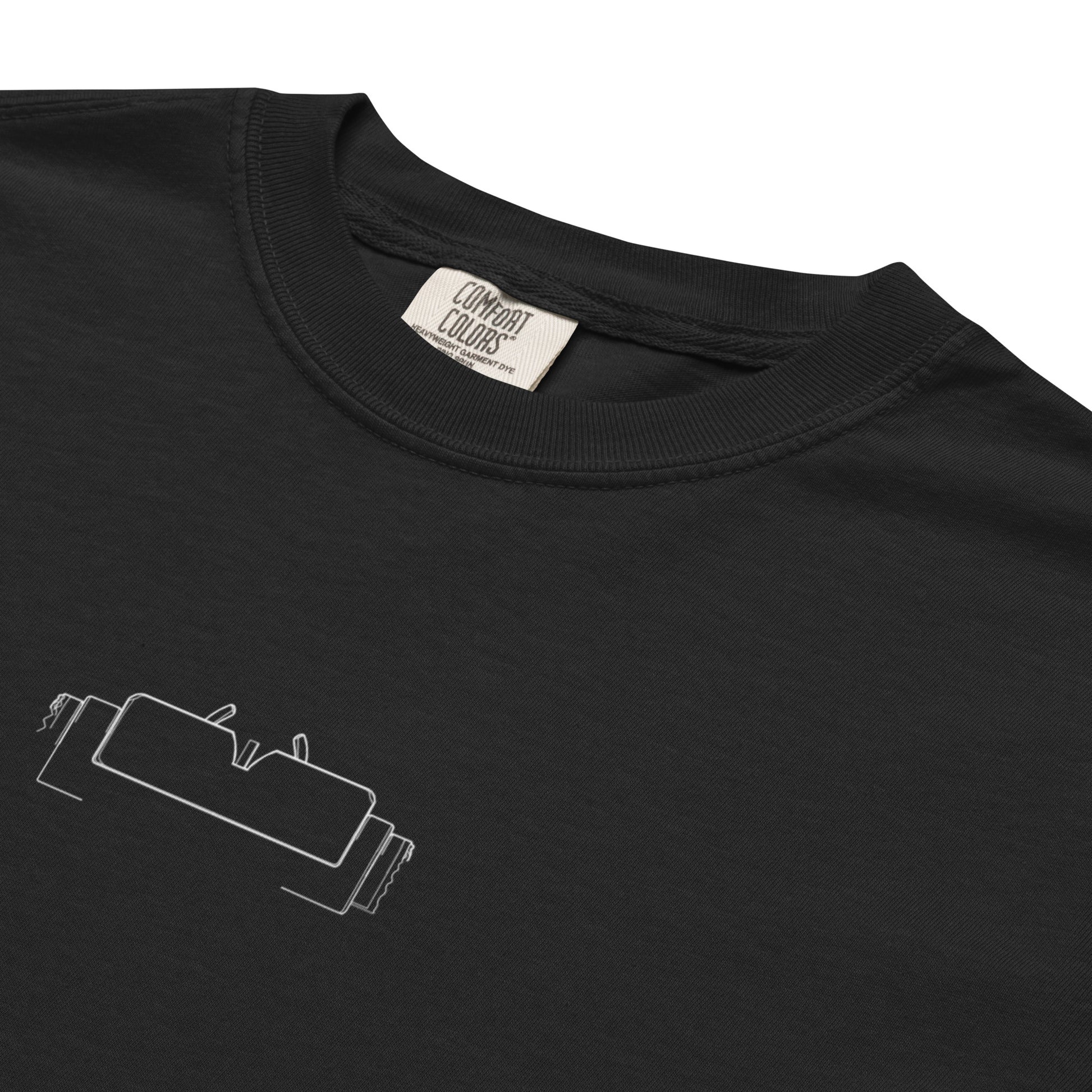Hand-drawn schematic of the AK-47 KALASHNIKOV RIFLE printed on a standard T-shirt.