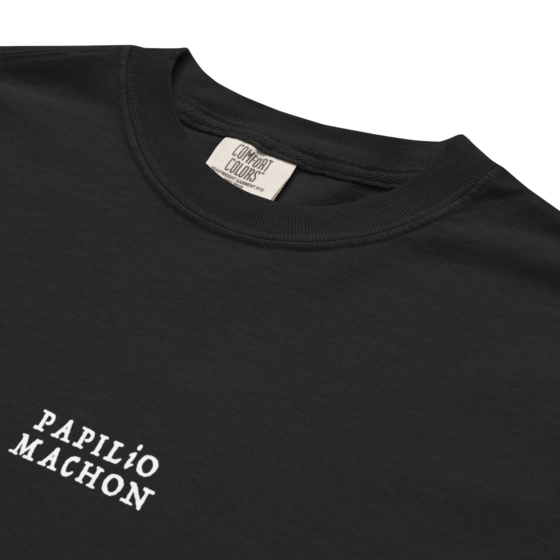 Hand-drawn schematic of the PAPILIO MACHAON OLD WORLD SWALLOWTAIL BUTTERFLY printed on a standard T-shirt.