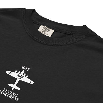 Hand-drawn schematic of the BOEING B-17G FLYING FORTRESS printed on a standard T-shirt.