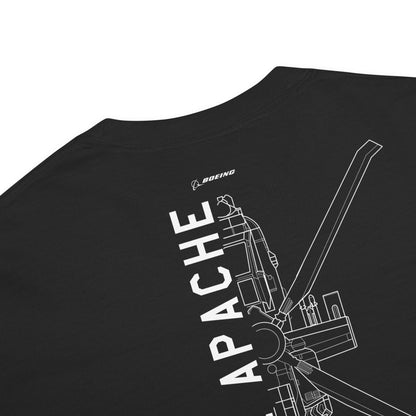 BOEING AH-64E APACHE GUARDIAN — hand-drawn attack helicopter artwork printed on standard T-shirt.