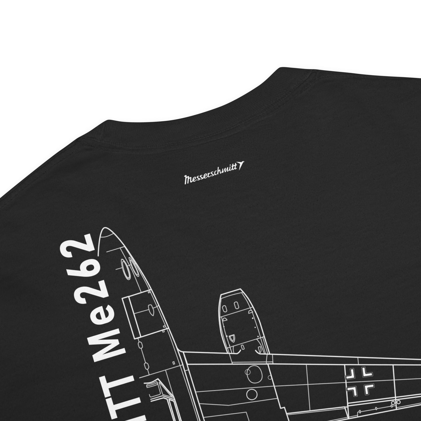 MESSERSCHMITT ME-262 JET FIGHTER — hand-drawn schematic artwork printed on standard T-shirt.