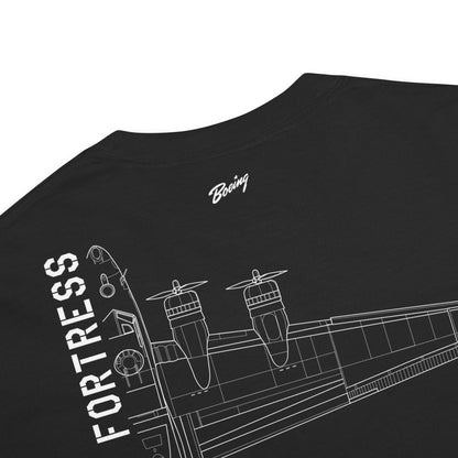 Hand-drawn schematic of the BOEING B-17G FLYING FORTRESS printed on a standard T-shirt.