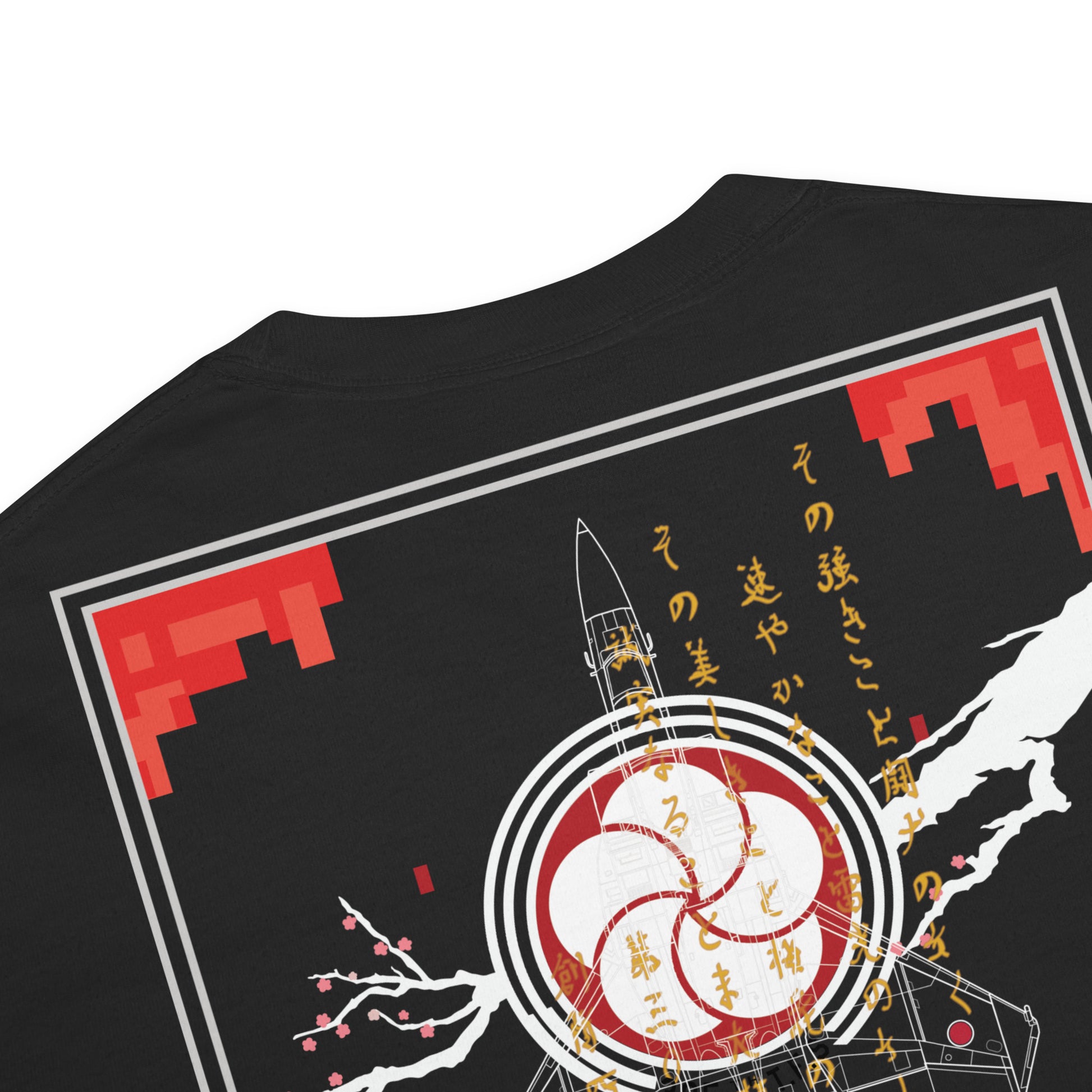Hand-drawn schematic of the MITSUBISHI F-15J 305TH TACTICAL FIGHTER SQUADRON 40 YEARS printed on a standard T-shirt.