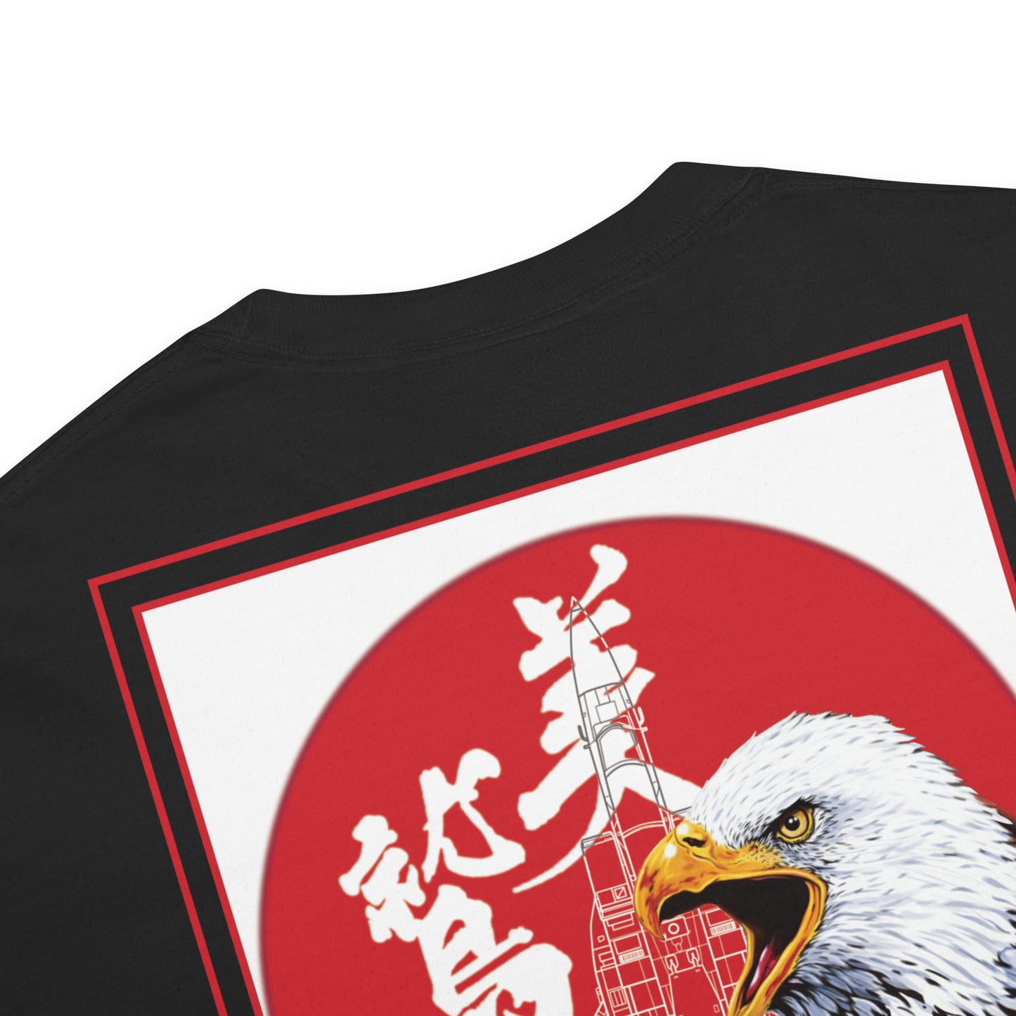 Hand-drawn schematic of the Mitsubishi F-15J Eagle 204th Tactical Fighter Squadron 2024 Churashima Air Fiesta on a standard t-shirt.