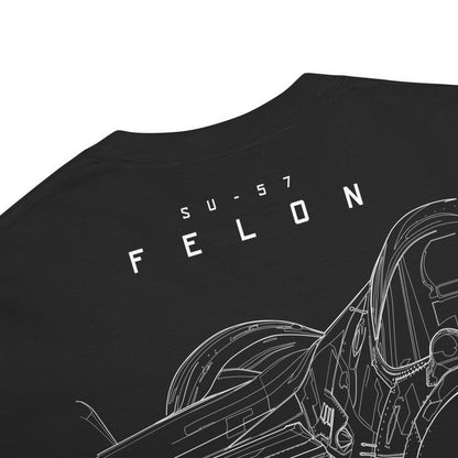 Hand-drawn front nose canopy study of the Sukhoi Su-57 Felon printed on a standard t-shirt.