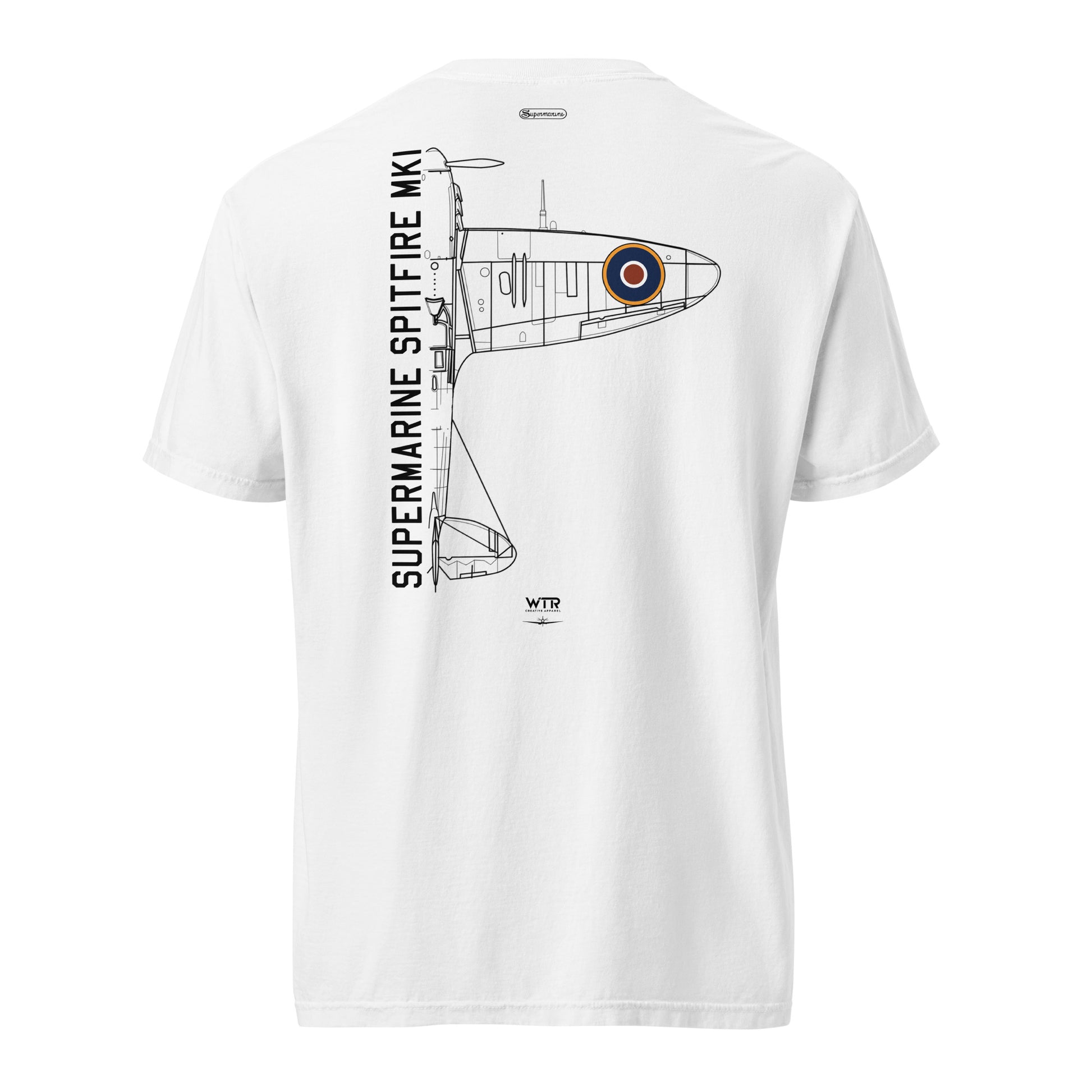 SUPERMARINE SPITFIRE Mk I — RAF DOGFIGHTER artwork printed on HAND‑DRAWN STANDARD T‑SHIRT.
