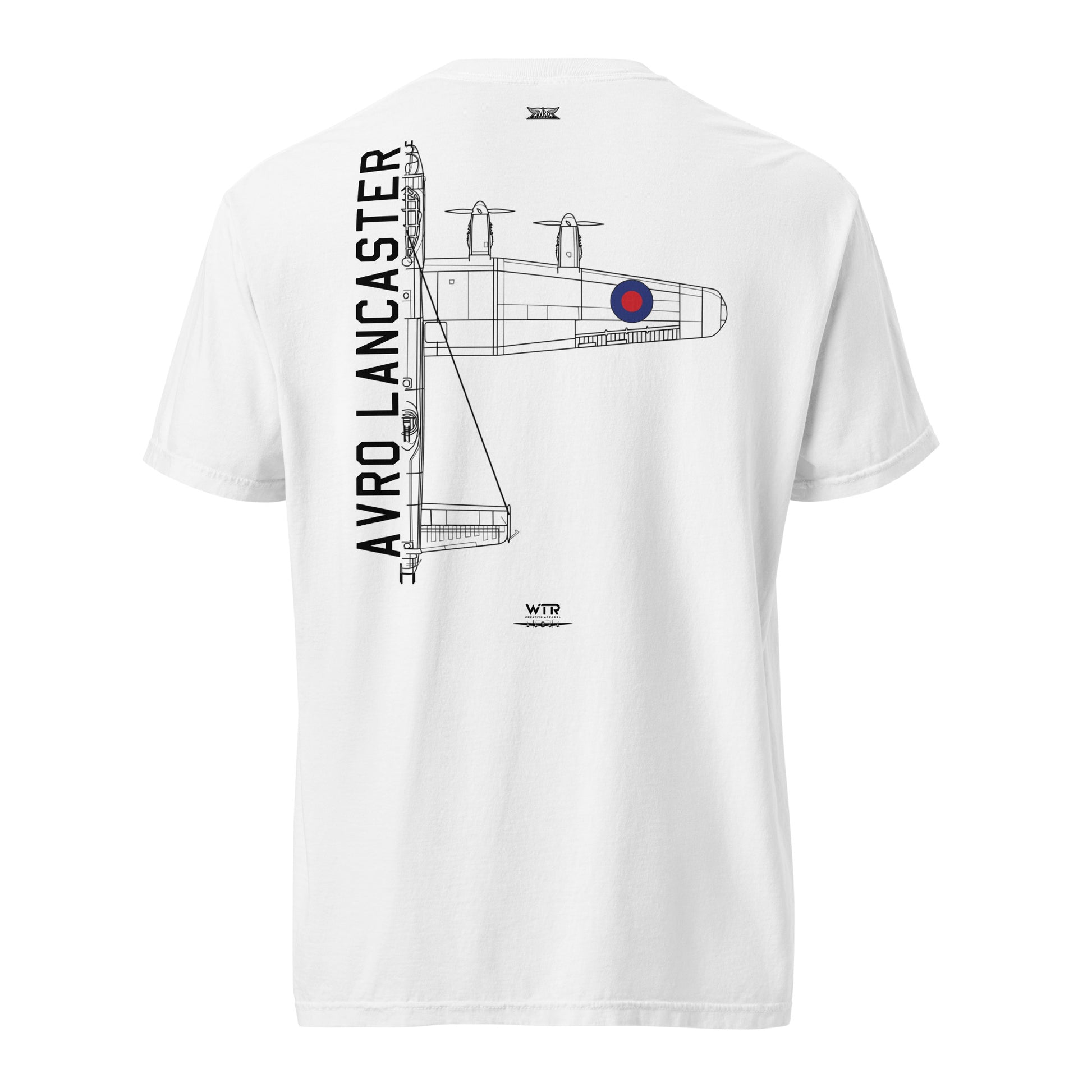 AVRO LANCASTER BOMBER - RAF DAMBUSTER — hand-drawn artwork printed on standard T-shirt; RAF.