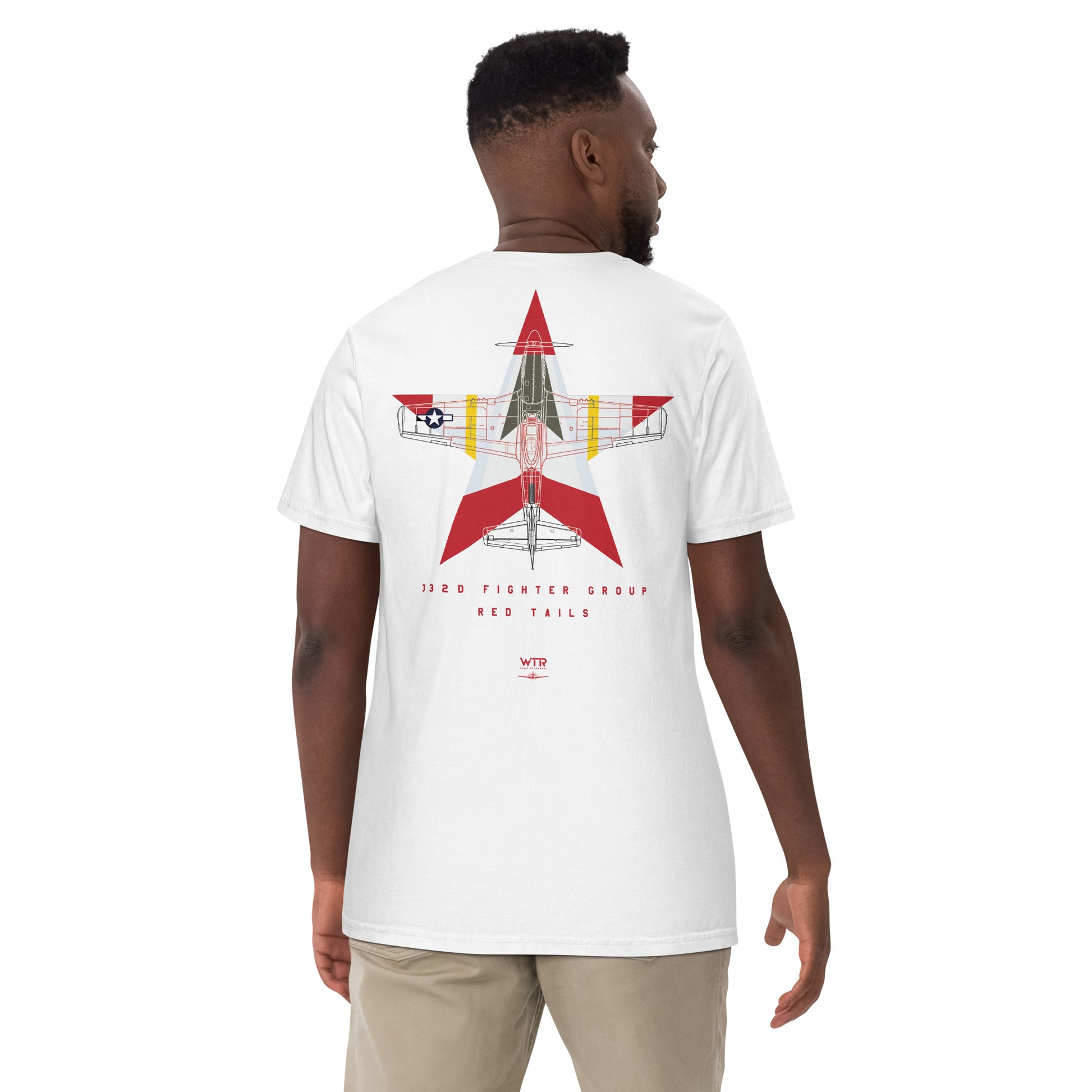 NORTH AMERICAN P-51D MUSTANG - 332ND EXPEDITIONARY OPERATIONS GROUP LIVERY EDITION (RED TAILS) — hand-drawn artwork printed on standard T-shirt; special livery.
