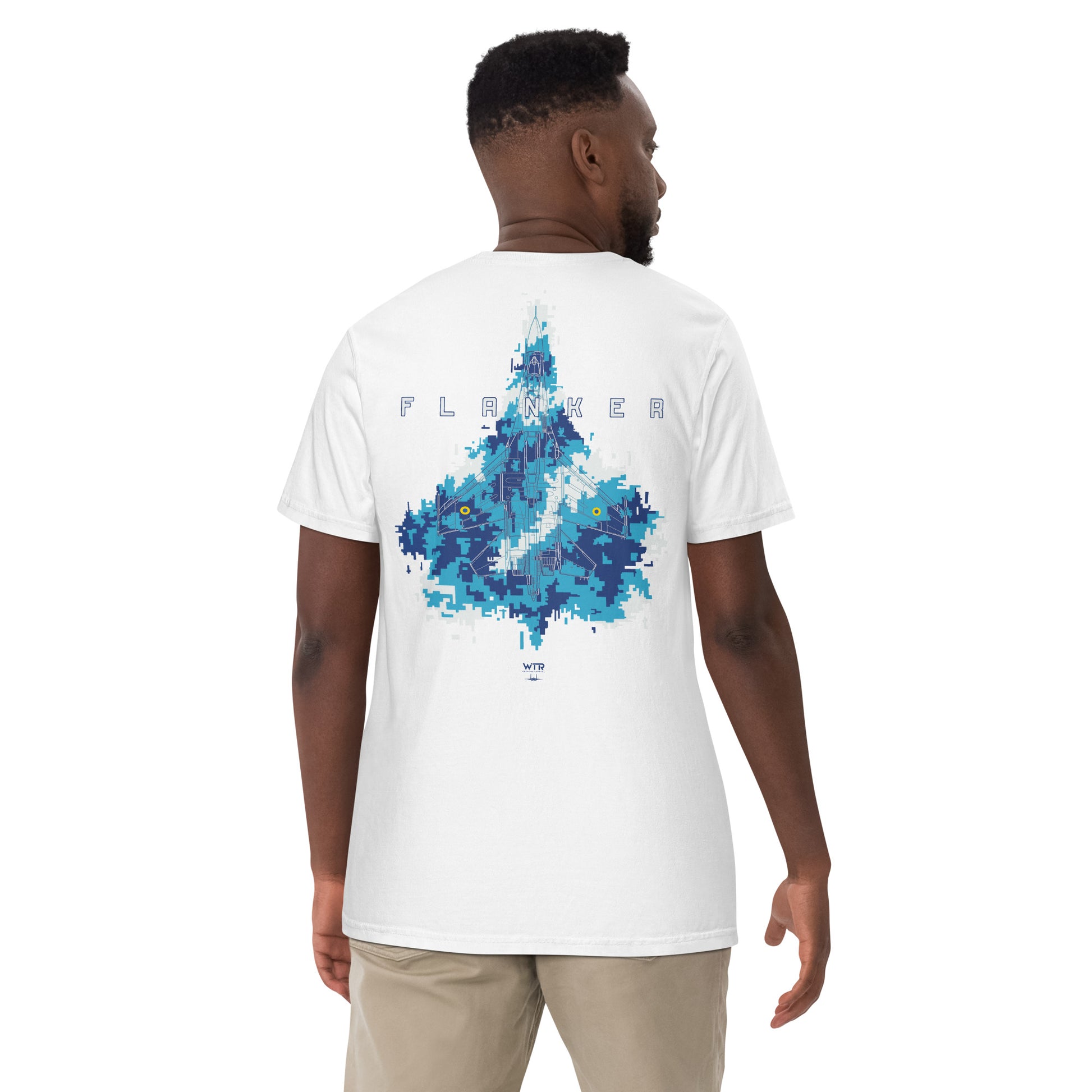 SUKHOI SU‑27 FLANKER - UKRAINIAN DIGITAL CAMOUFLAGE SPECIAL — hand-drawn artwork printed on standard T-shirt; camouflage study.