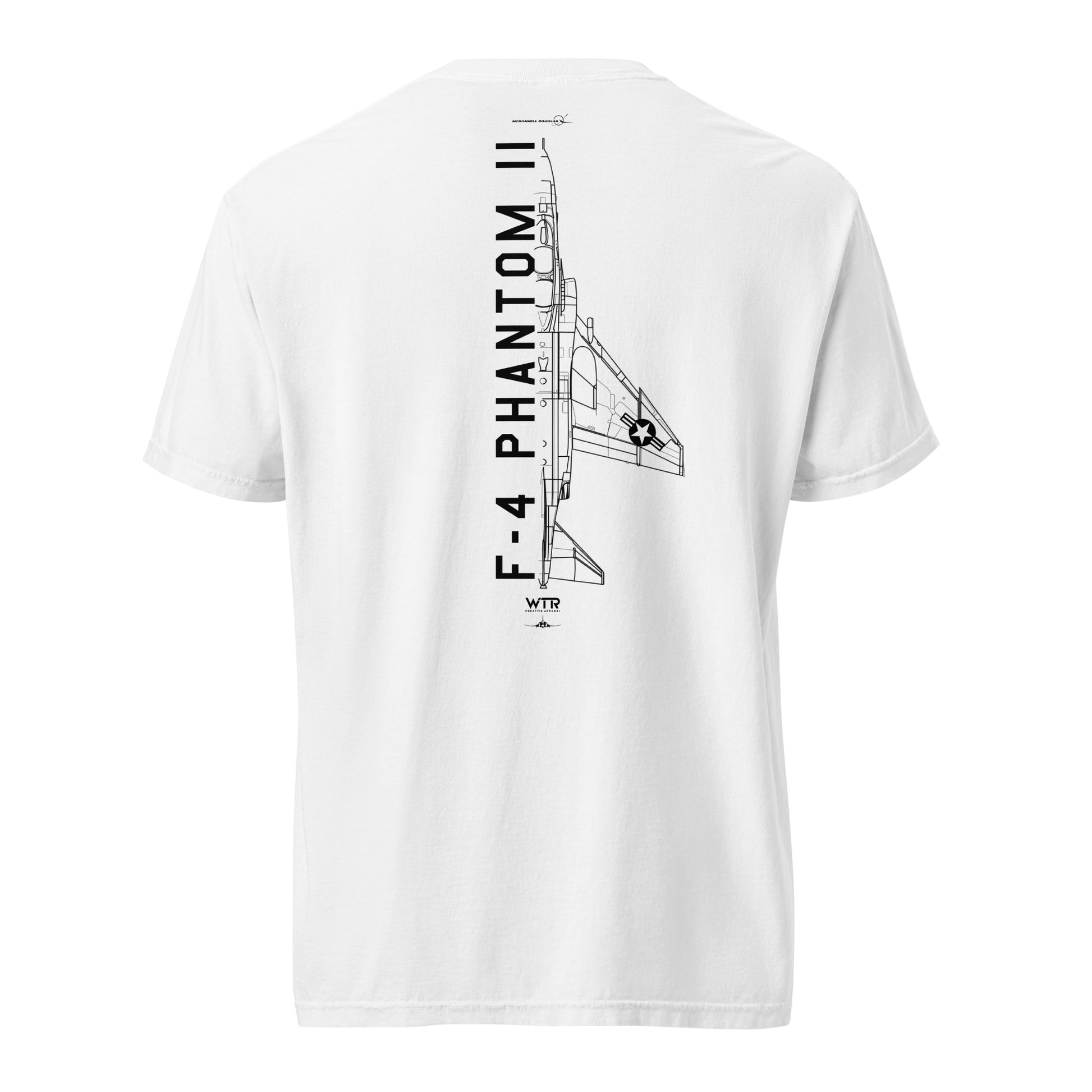 MCDONNELL DOUGLAS F‑4 PHANTOM II - CARRIER-BASED INTERCEPTOR — hand-drawn artwork printed on standard T-shirt.