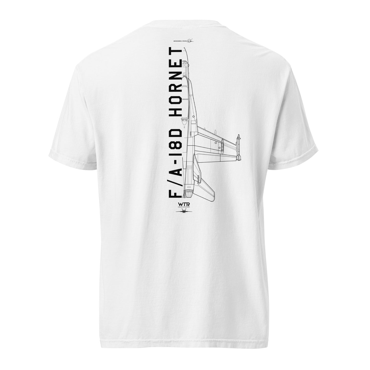 MCDONNELL DOUGLAS F/A-18D HORNET — hand-drawn schematic artwork printed on standard T-shirt.