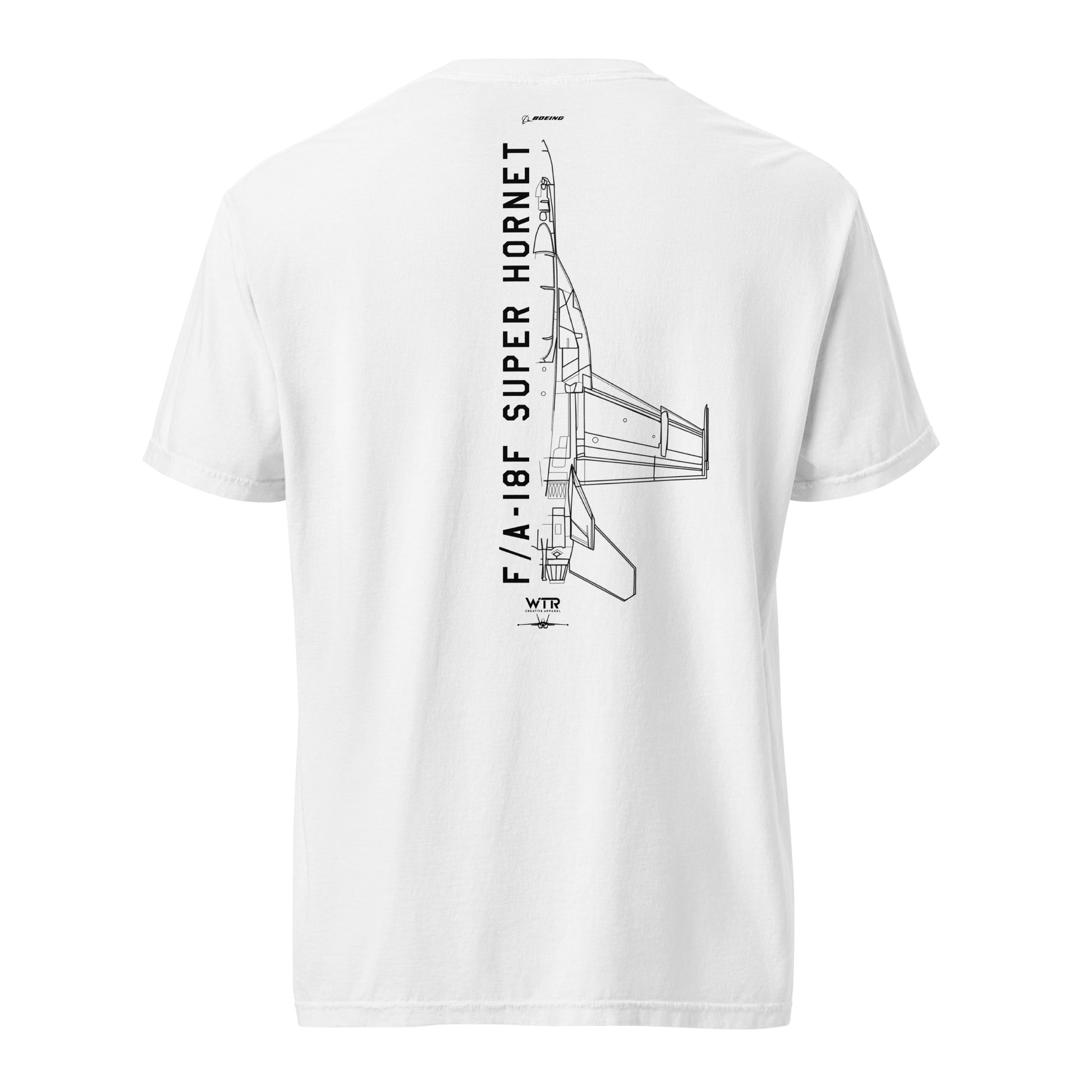 BOEING F/A-18F SUPER HORNET — hand-drawn schematic artwork printed on standard T-shirt.
