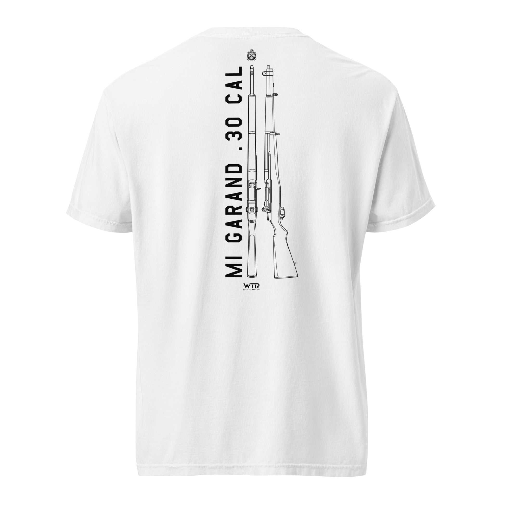 Hand-drawn schematic of the SPRINGFIELD M1 GARAND RIFLE printed on a standard T-shirt.