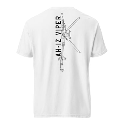 Hand-drawn schematic of the BELL AH-1Z VIPER ATTACK HELICOPTER printed on a standard T-shirt.