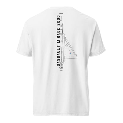 DASSAULT MIRAGE 2000 — hand-drawn FIGHTER schematic artwork printed on standard T-shirt.