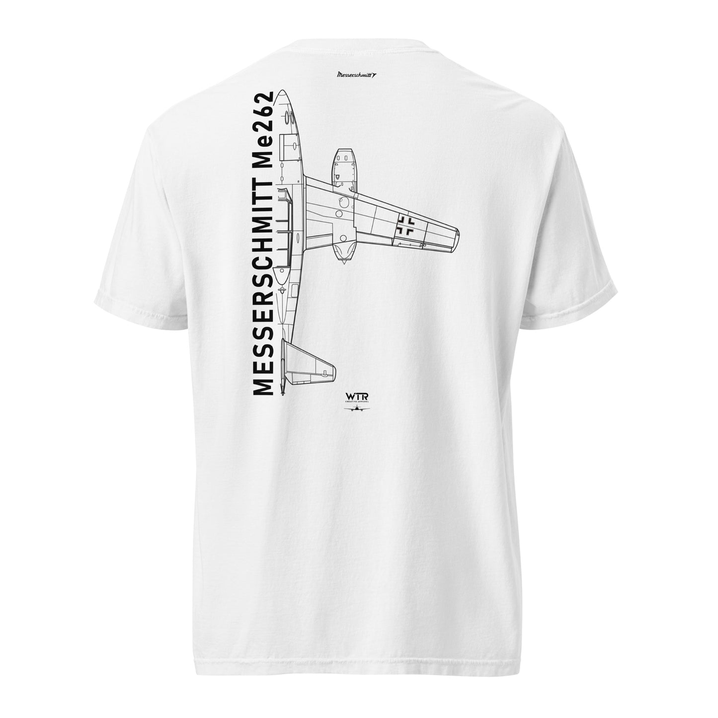 MESSERSCHMITT ME-262 JET FIGHTER — hand-drawn schematic artwork printed on standard T-shirt.