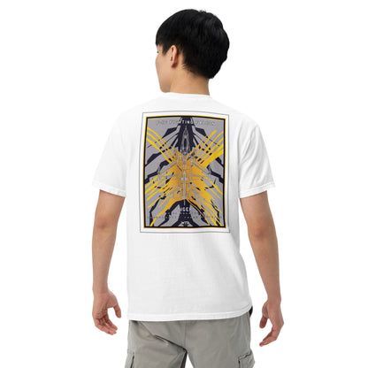 Hand-drawn schematic of the F-16 Fighting Falcon Belgian Air Force 31st X-Tiger camouflage on a standard t-shirt.