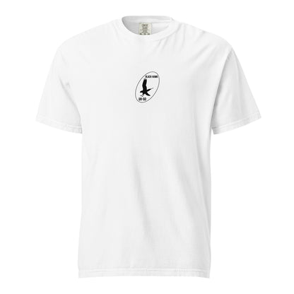 Hand-drawn technical schematic of the Sikorsky UH-60M Black Hawk military helicopter on a standard t-shirt.