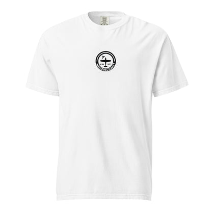 Hand-drawn schematic of the MESSERSCHMITT BF-109 printed on a standard T-shirt.