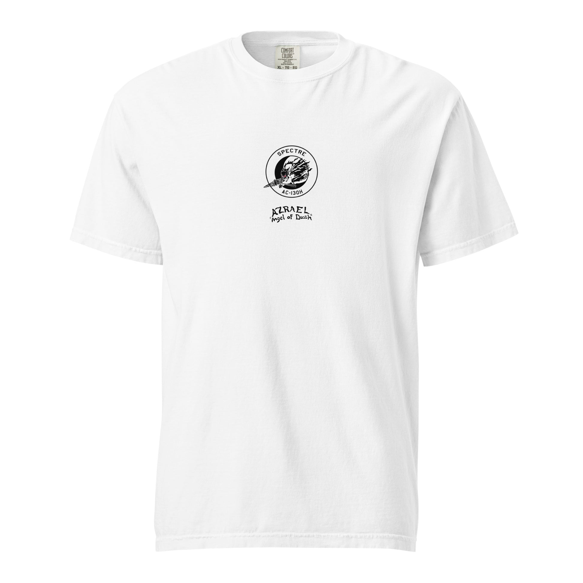 Hand-drawn schematic of the LOCKHEED MARTIN AC-130H SPECTRE GUNSHIP printed on a standard T-shirt.