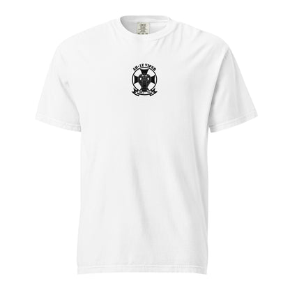 Hand-drawn schematic of the BELL AH-1Z VIPER ATTACK HELICOPTER printed on a standard T-shirt.