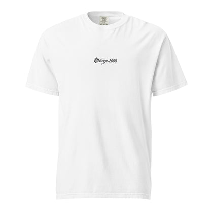 DASSAULT MIRAGE 2000 — hand-drawn FIGHTER schematic artwork printed on standard T-shirt.