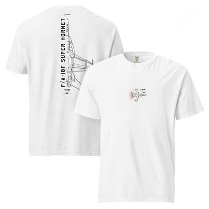 BOEING F/A-18F SUPER HORNET — hand-drawn schematic artwork printed on standard T-shirt.