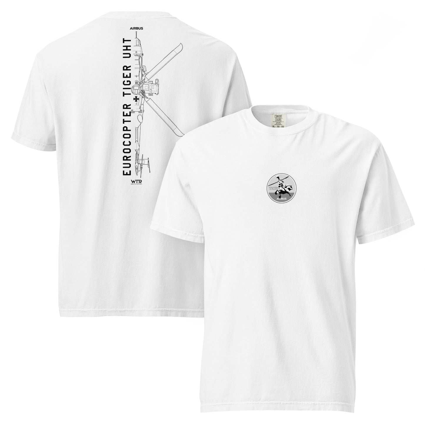 EUROCOPTER TIGER UHT — hand-drawn schematic artwork printed on standard T-shirt.