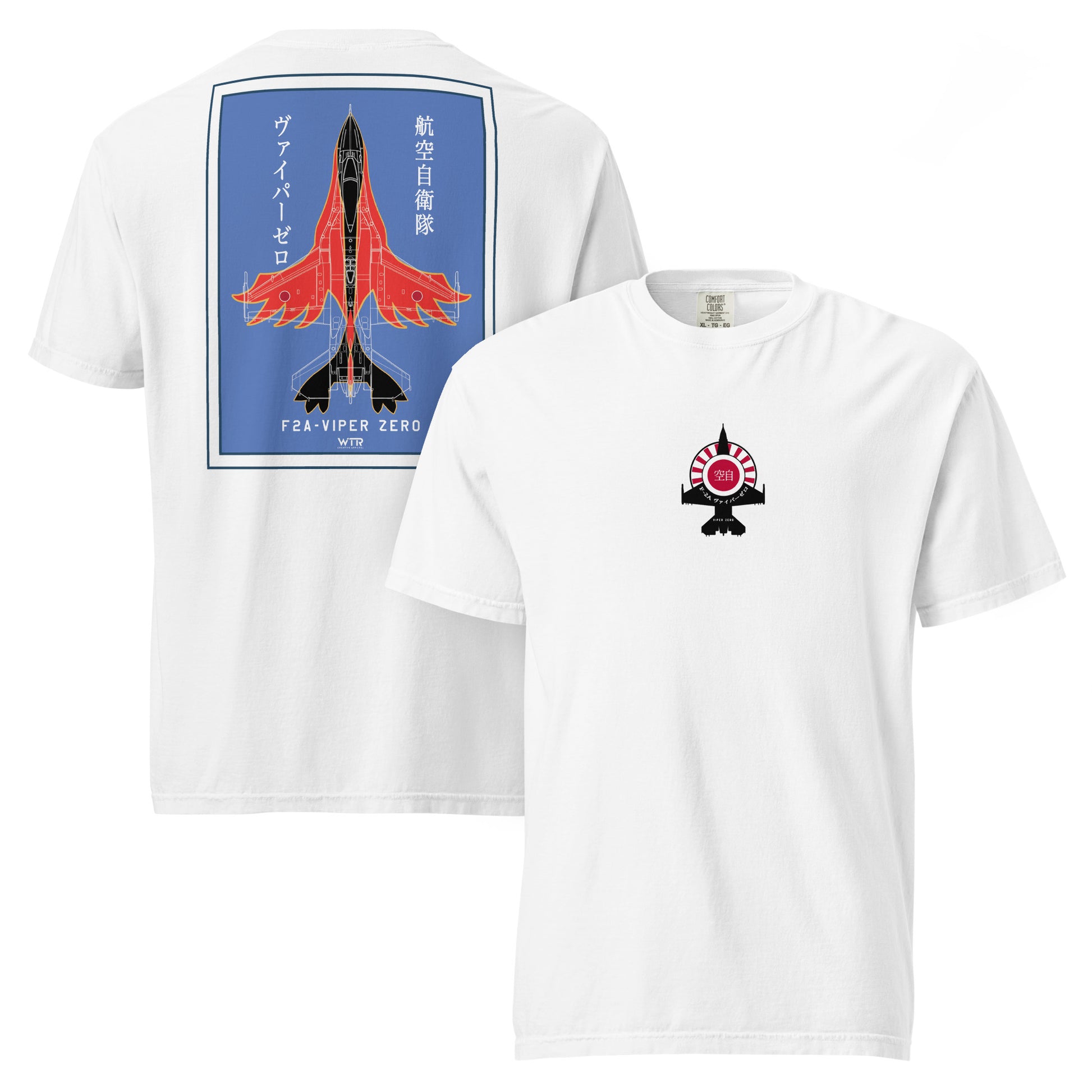 Hand-drawn schematic of the Mitsubishi F-2A Viper Zero Yatagarasu 60th Anniversary 6th Fighter Squadron on a standard t-shirt.