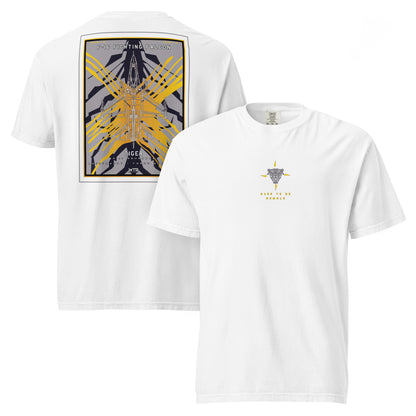 Hand-drawn schematic of the F-16 Fighting Falcon Belgian Air Force 31st X-Tiger camouflage on a standard t-shirt.