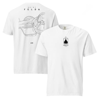 Hand-drawn front nose canopy study of the Sukhoi Su-57 Felon printed on a standard t-shirt.