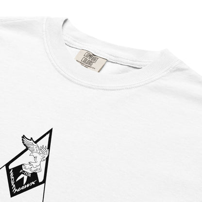 Hand-drawn schematic of the LOCKHEED MARTIN SKUNK WORKS F-117 NIGHTHAWK printed on a standard T-shirt.