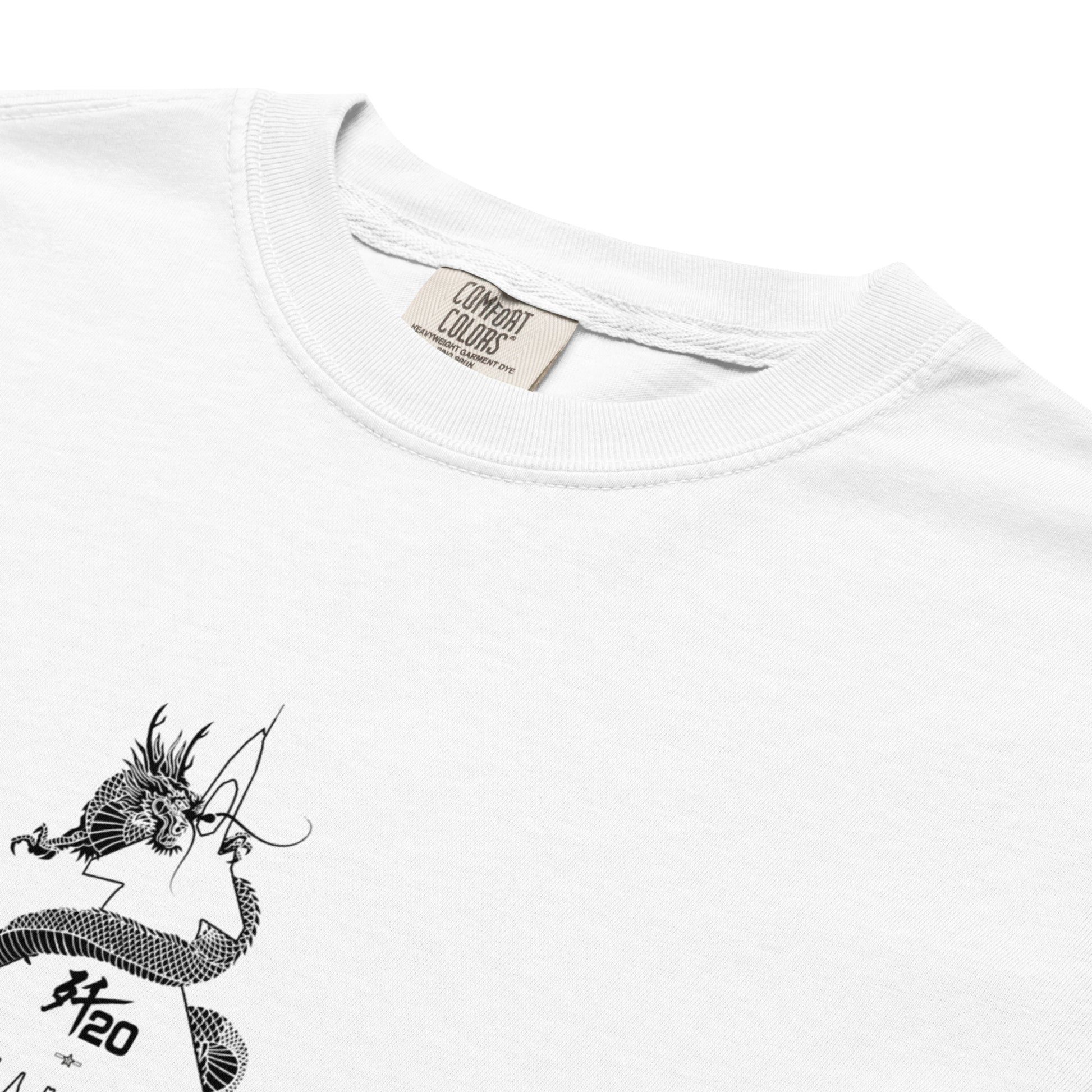Hand-drawn technical schematic of the Chengdu J-20 Mighty Dragon Chinese stealth fighter on a standard t-shirt.