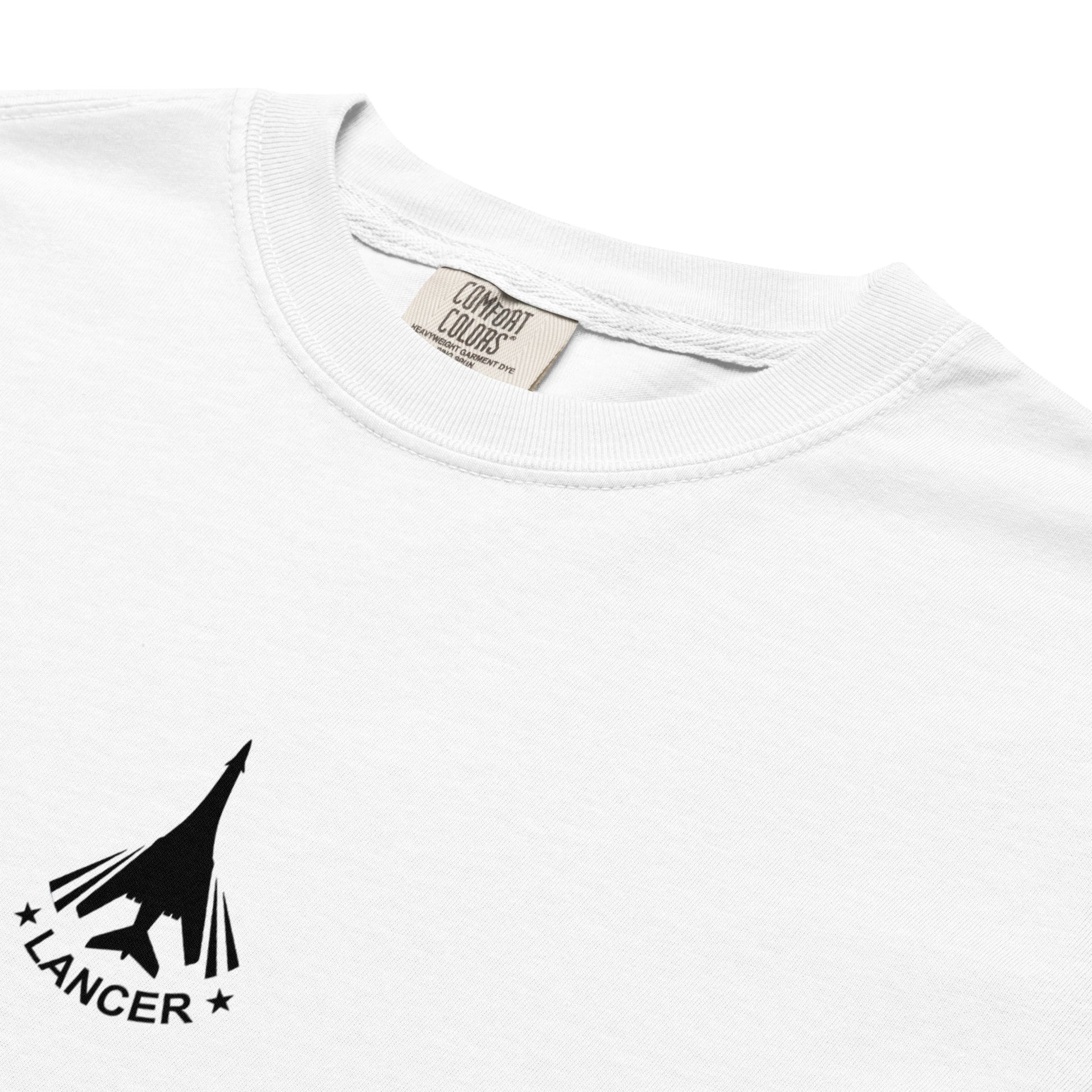 Hand-drawn technical schematic of the Rockwell B-1B Lancer BONE strategic bomber on a standard t-shirt.