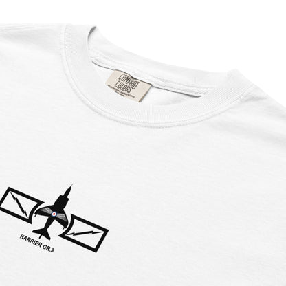 HAWKER HARRIER GR.3 - VERTICAL TAKE-OFF FIGHTER — hand-drawn artwork printed on standard T-shirt.