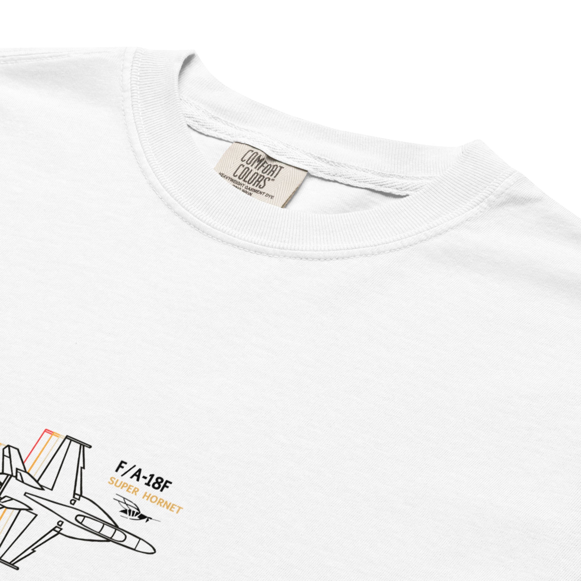 BOEING F/A-18F SUPER HORNET — hand-drawn schematic artwork printed on standard T-shirt.