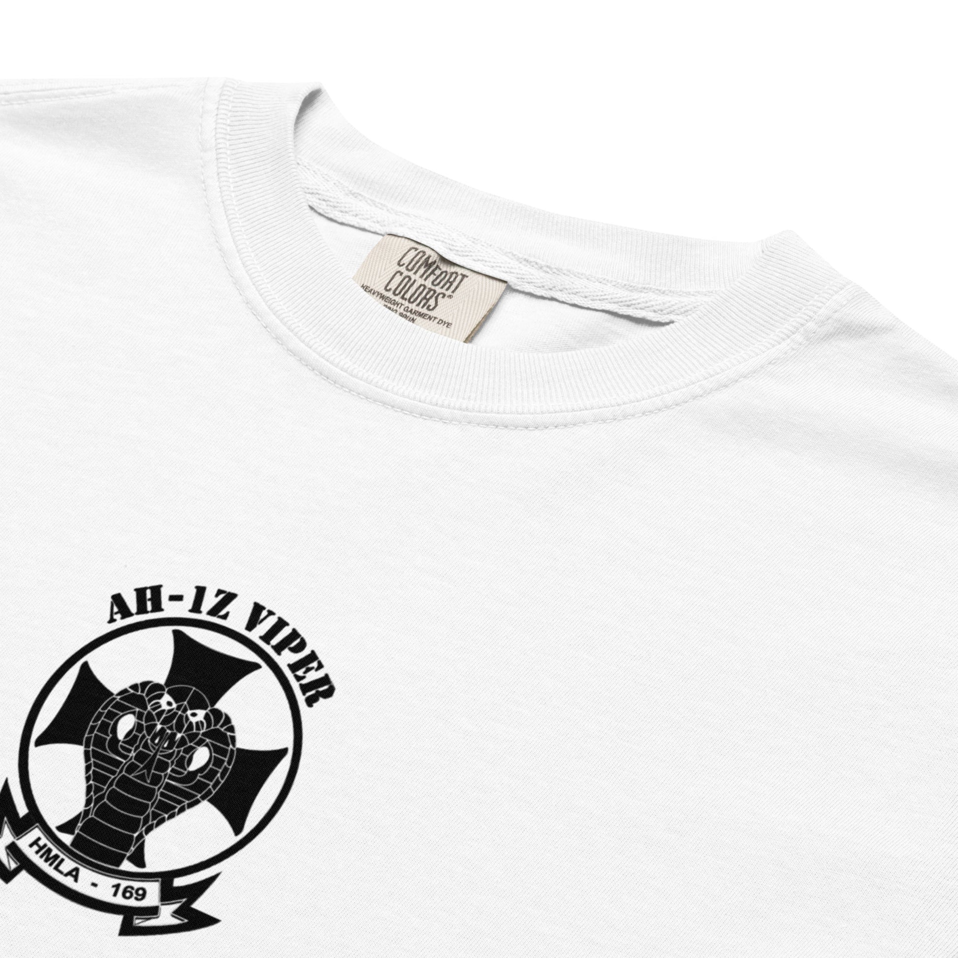 Hand-drawn schematic of the BELL AH-1Z VIPER ATTACK HELICOPTER printed on a standard T-shirt.