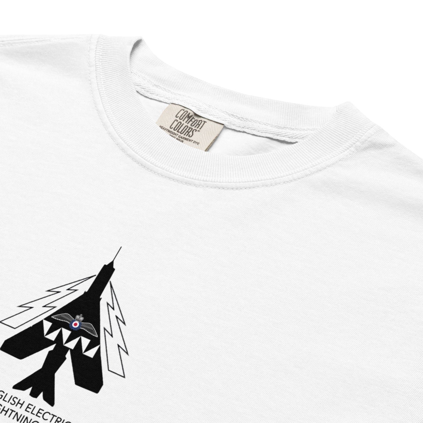 ENGLISH ELECTRIC LIGHTNING F.6 — hand-drawn interceptor artwork printed on standard T-shirt.