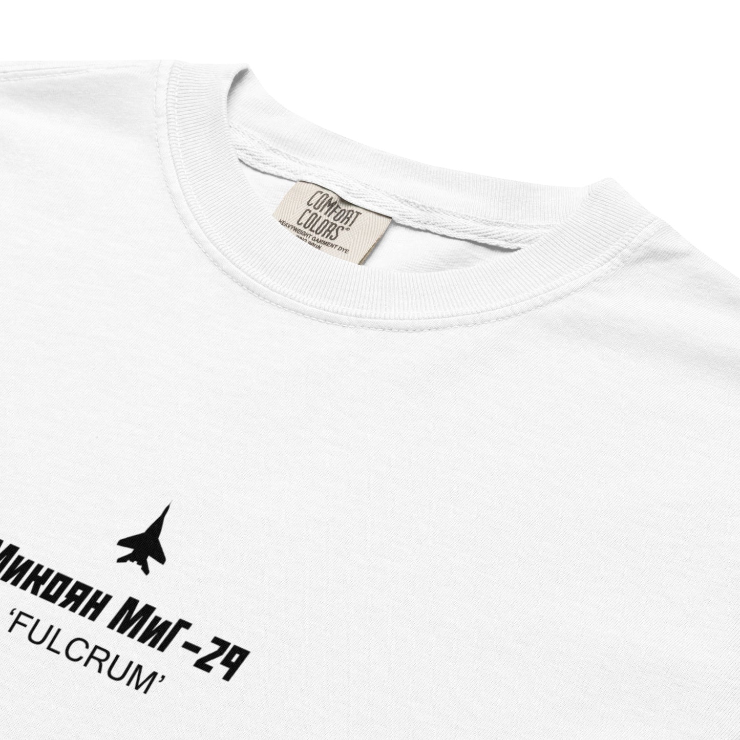 MIKOYAN MIG-29 FULCRUM — hand-drawn AIR SUPERIORITY schematic artwork printed on standard T-shirt.