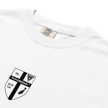 Hand-drawn schematic of the JUNKERS JU-87 STUKA DIVE BOMBER printed on a standard T-shirt.