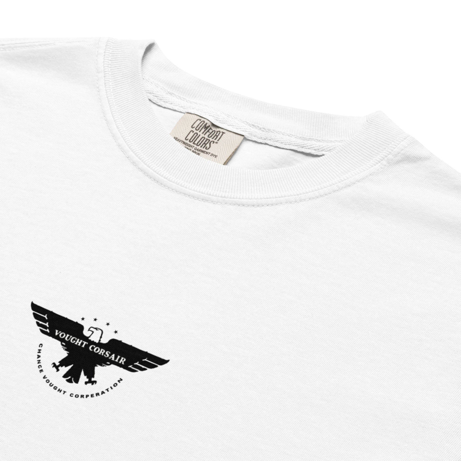 VOUGHT F4U CORSAIR - US NAVY WWII PACIFIC THEATRE FIGHTER — hand-drawn artwork printed on standard T-shirt; US Navy, Pacific Theatre.