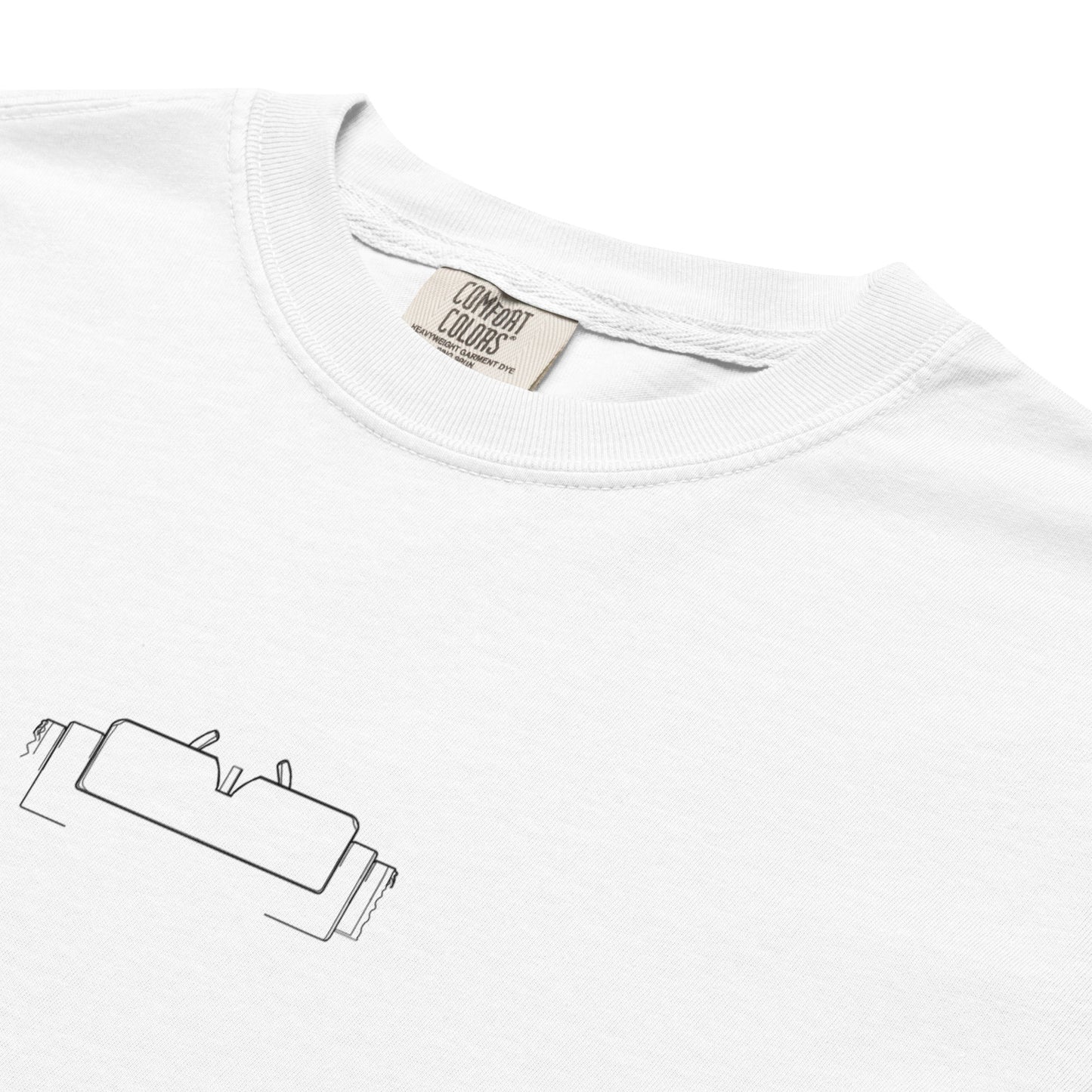 Hand-drawn schematic of the AK-47 KALASHNIKOV RIFLE printed on a standard T-shirt.