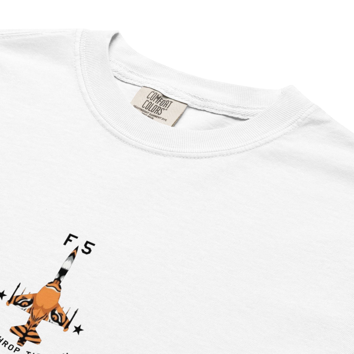 Hand-drawn technical schematic of the Northrop F-5E Tiger II Cold War fighter jet printed on a standard t-shirt.