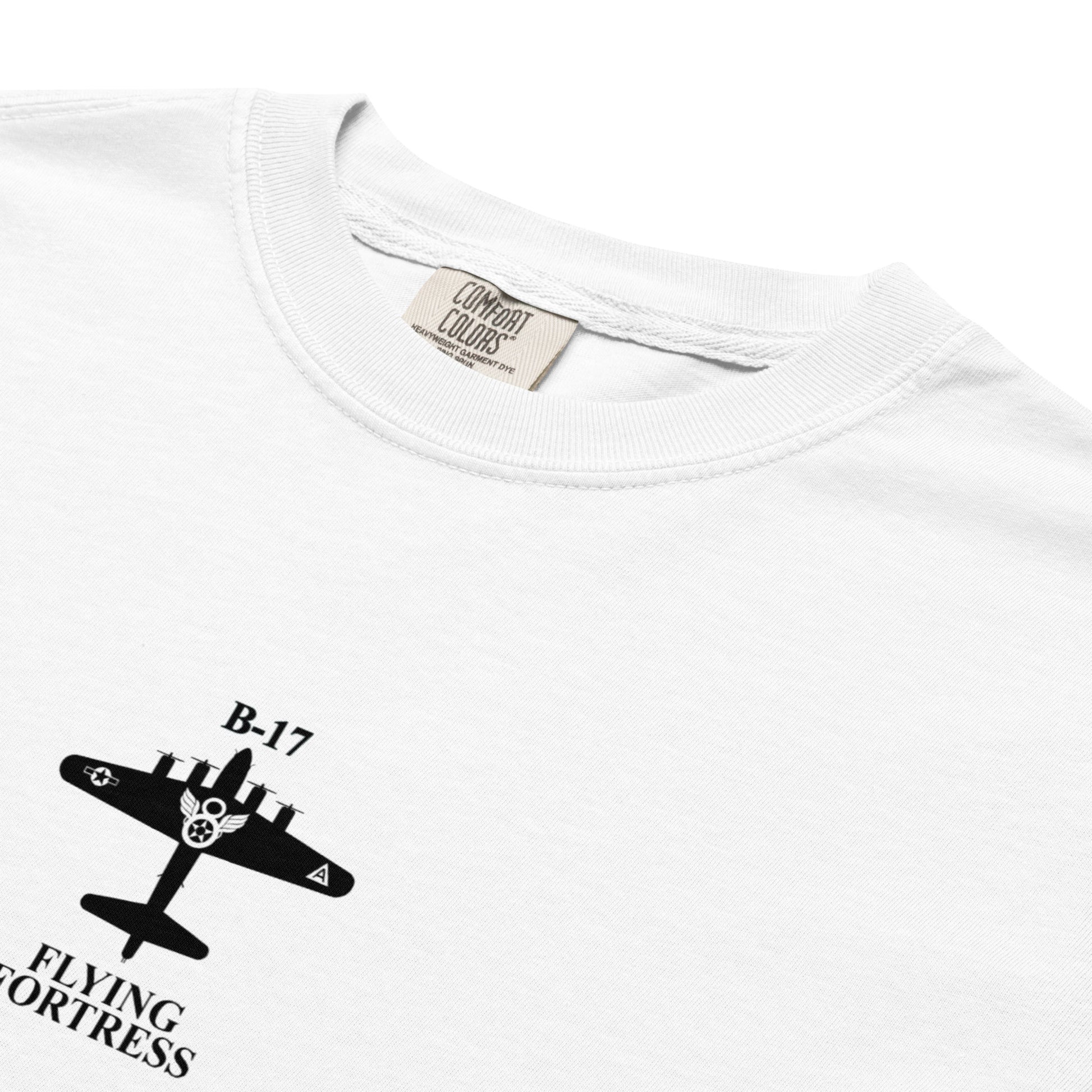 Hand-drawn schematic of the BOEING B-17G FLYING FORTRESS printed on a standard T-shirt.