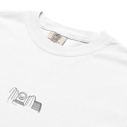 Hand-drawn technical schematic of the Colt M4A1 US Infantry battle rifle printed on a standard t-shirt.