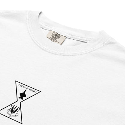 Hand-drawn schematic of the Northrop YF-23 Black Widow II stealth prototype fighter printed on a standard t-shirt.