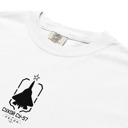 Hand-drawn front nose canopy study of the Sukhoi Su-57 Felon printed on a standard t-shirt.