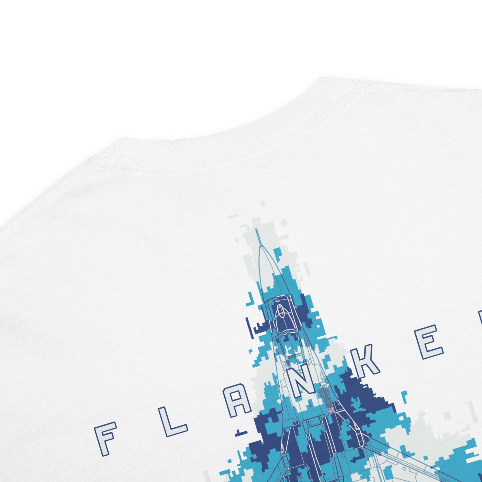 SUKHOI SU‑27 FLANKER - UKRAINIAN DIGITAL CAMOUFLAGE SPECIAL — hand-drawn artwork printed on standard T-shirt; camouflage study.