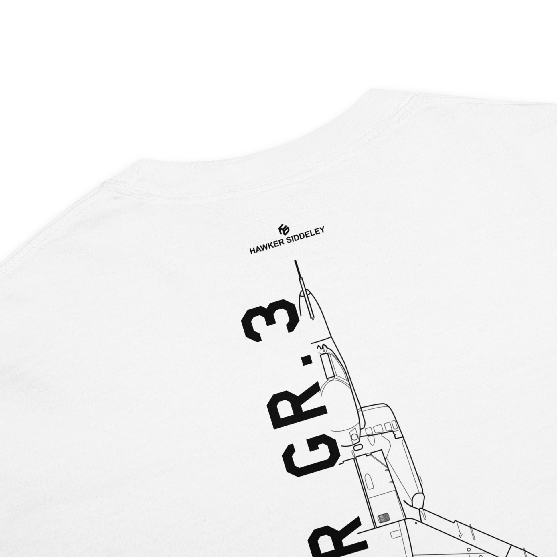 HAWKER HARRIER GR.3 - VERTICAL TAKE-OFF FIGHTER — hand-drawn artwork printed on standard T-shirt.