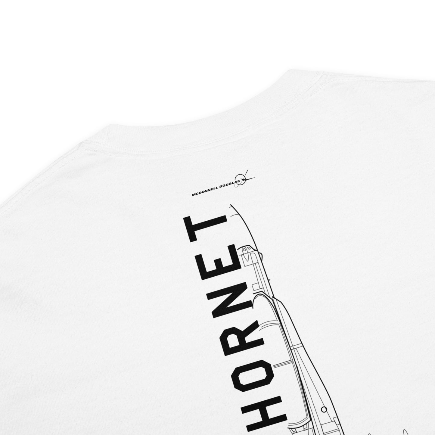 MCDONNELL DOUGLAS F/A-18D HORNET — hand-drawn schematic artwork printed on standard T-shirt.